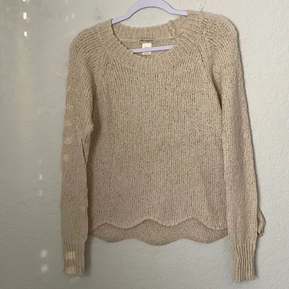 Cotton Emporium Tan Scalloped Hem Cropped Long Sleeve Women’s Sweater Size S